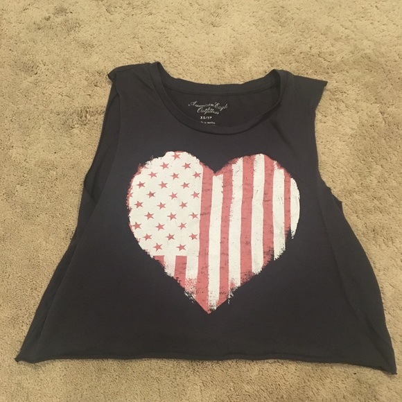 American Eagle USA Heart Tank Crop Top - Picture 1 of 2